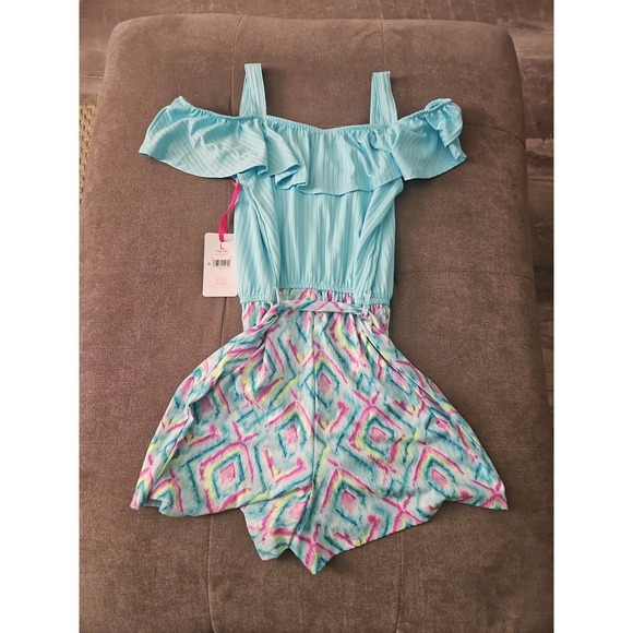 NWT Justice Girls Cold Shoulder Ruffle Rompers - Boho Tribal Print & Classic B/W - Picture 5 of 12